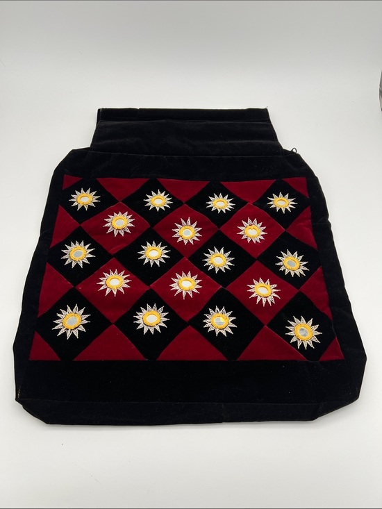 Handbags - NWOT Handcrafted Velvet Multipurpose Black & Burgundy Handbag w/ Mirror Appliqué